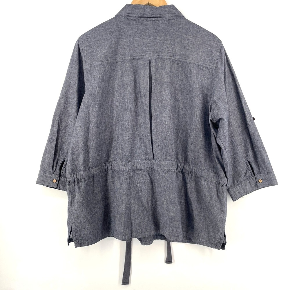 Caribbean Joe Shirt Women Plus 2X Roll Tab Button Drawstring Safari Utility - Picture 2 of 9